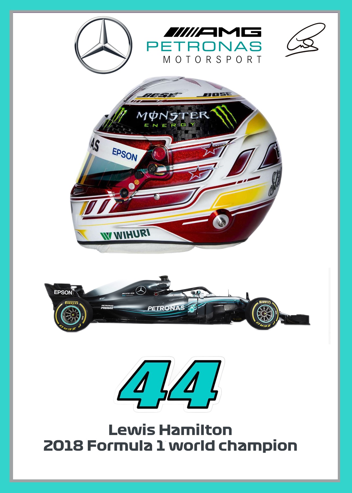 Lewis Hamilton signed F1 helmet airbrushed print – ready to frame 2018